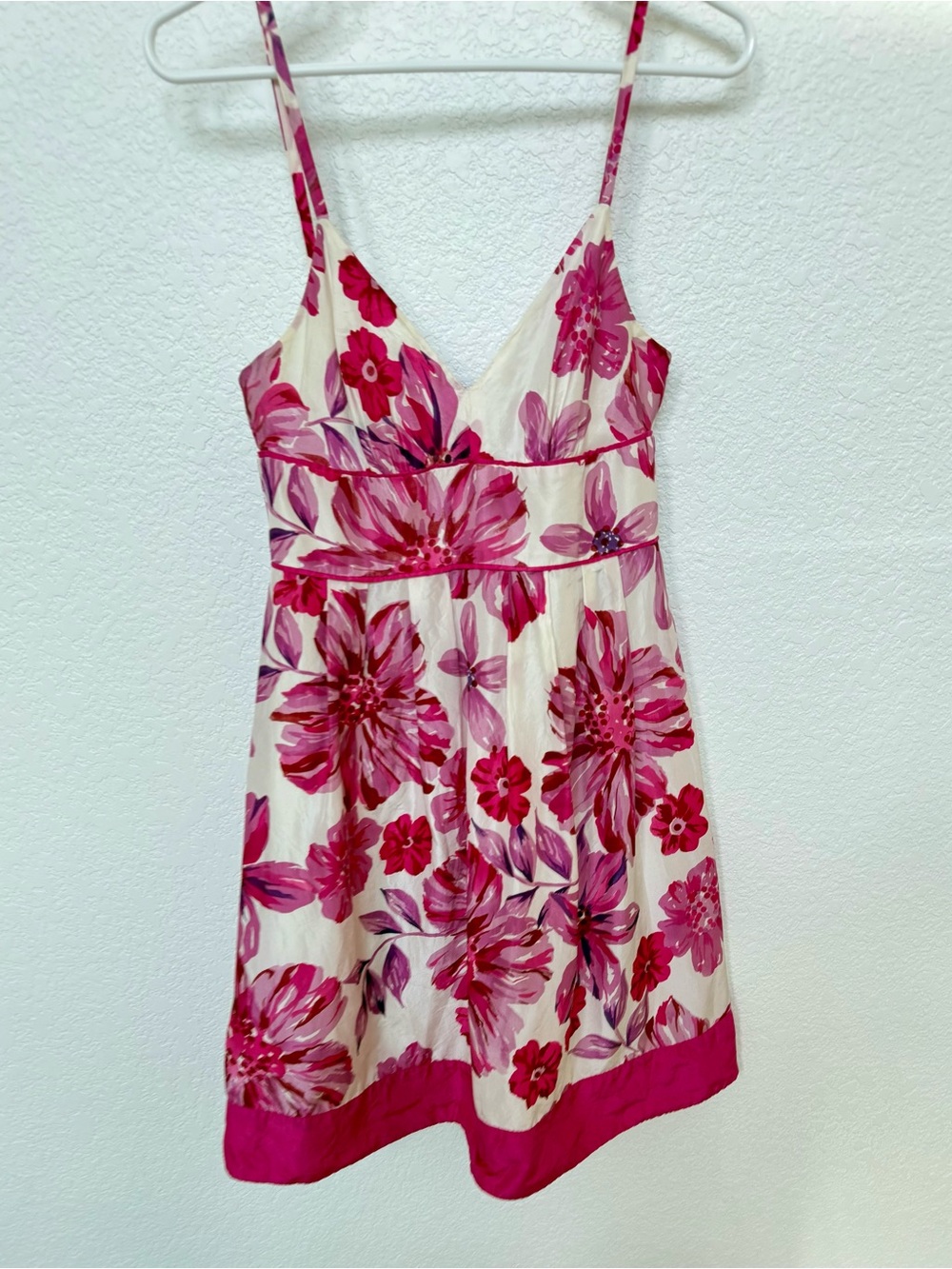 Vintage Guess 100% Silk Pink Floral Empire Waist Dress - Size Small